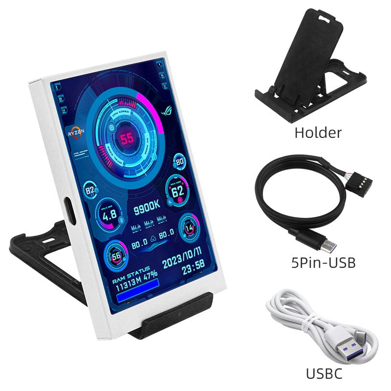 Tela Secundária para Computador (CPU, RAM, GPU, HDD, Monitor 32")  3.5 Polegadas Tipo-C –
