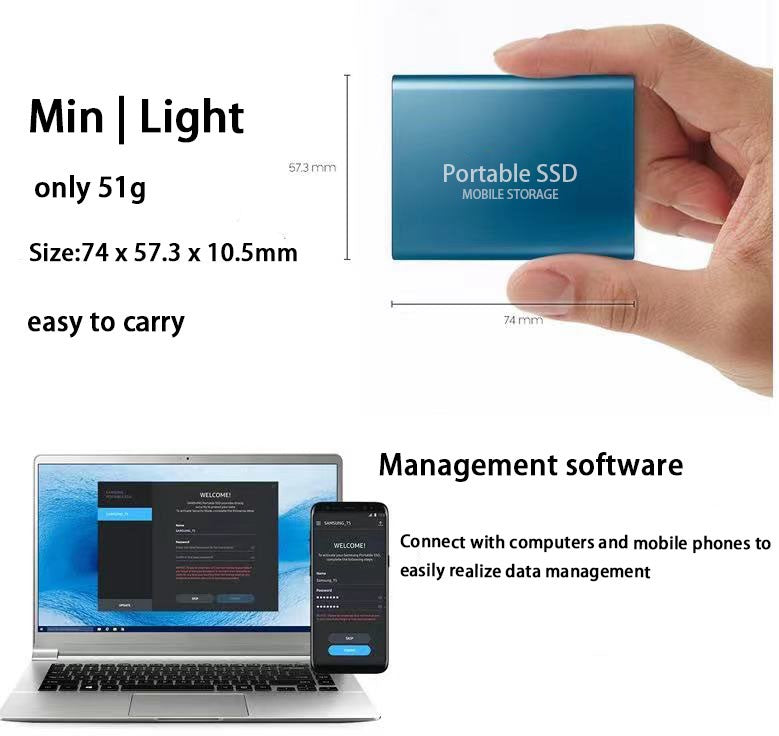 Disco Rígido Externo para Laptops e Desktops – SSD USB 3.0 Tipo C 1,8"