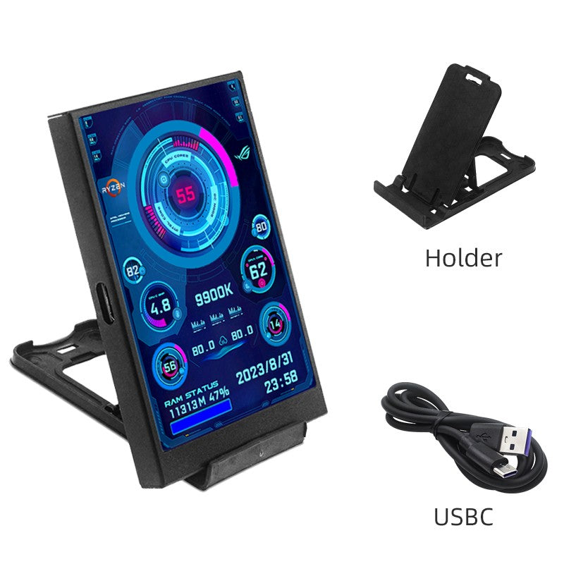 Tela Secundária para Computador (CPU, RAM, GPU, HDD, Monitor 32")  3.5 Polegadas Tipo-C –