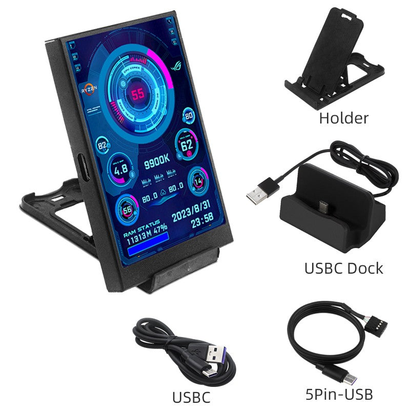Tela Secundária para Computador (CPU, RAM, GPU, HDD, Monitor 32")  3.5 Polegadas Tipo-C –